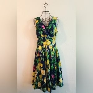 Retro Roz&Ali Fit & Flare Cotton Women's Floral and Lemon Dress Size 8